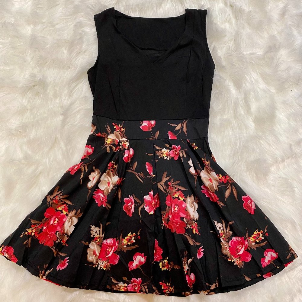 Black Floral Fit & Flare Mini Dress